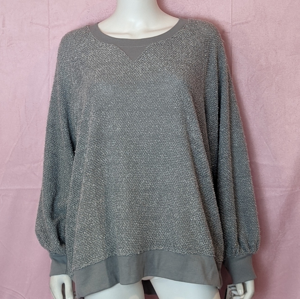 Democracy Gray Crew Neck Textured Pullover Sweatshirt size 2X
